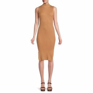 Magaschoni Dress Ribbed Mock Neck Bodycon Cashew Size Large